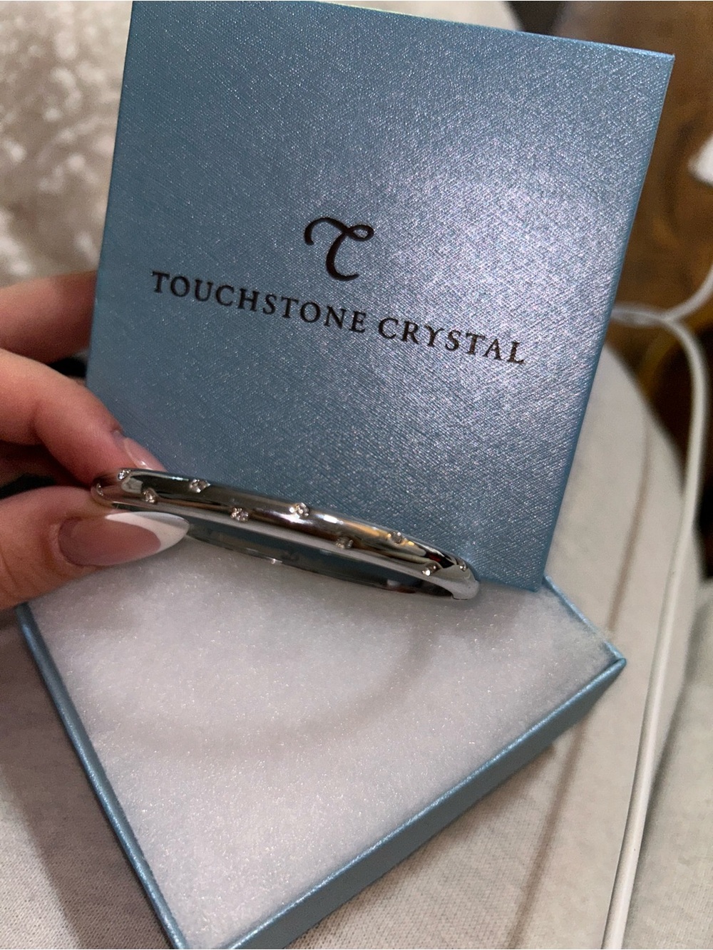 Touchstone Crystal Silver-tone Crystal Accent Bangle